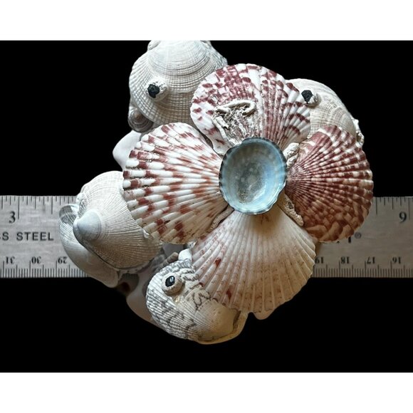 Handcrafted Shell Turtle Musician Figurines Under Palm Tree 4" T Vintage - Picture 12 of 14